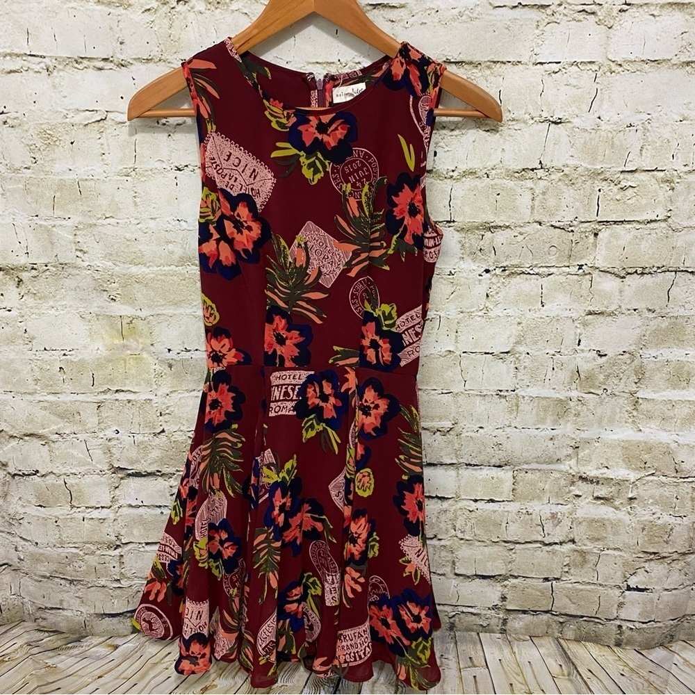 Maison Jules Burgundy Hotel Travel Fit & Flare Sleeveless Dress